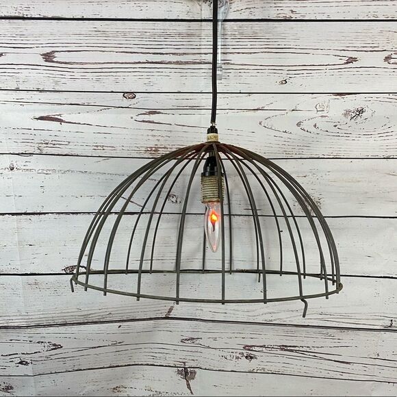 Vintage Industrial Metal Basket Pendant Light 17" - Picture 2 of 9